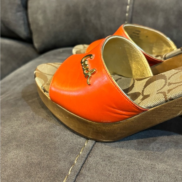 Coach Shoes Kathie Orange Gold Brown Leather Signature Logo Chestnut Size 8 - Picture 7 of 12